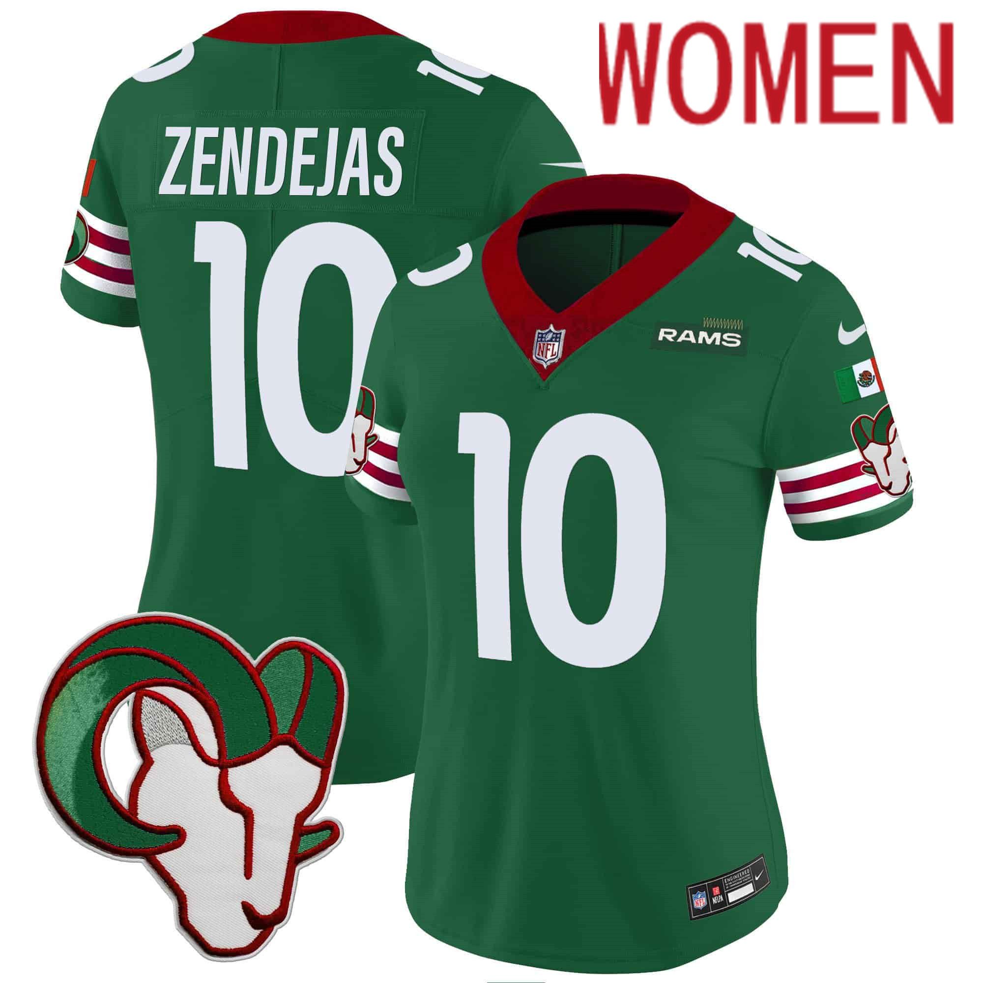 Women Los Angeles Rams #10 Zendejas Green 2024 Nike Mexico Vapor Limited NFL Jersey->women nfl jersey->Women Jersey